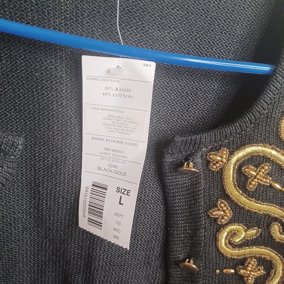 Vintage Joan Leslie Petite Large Black Gold Knit Button Up Cardigan New With Tag - Picture 6 of 12
